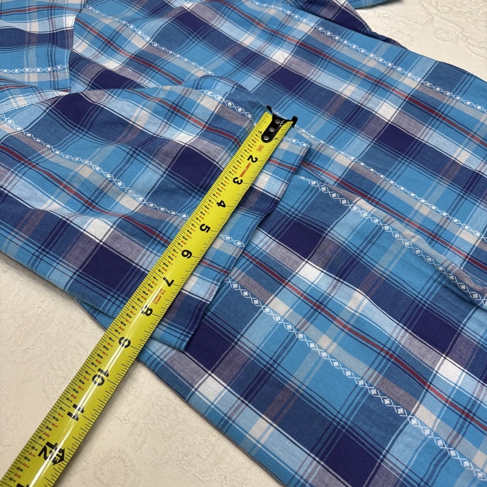 Roper Western Pearl Snap Shirt Mens X-Large Blue Plaid Embellished - Picture 11 of 12